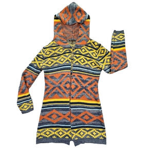 Baciano by Bacci Open Front Cardigan Women's Size Medium Hood Southwestern Boho